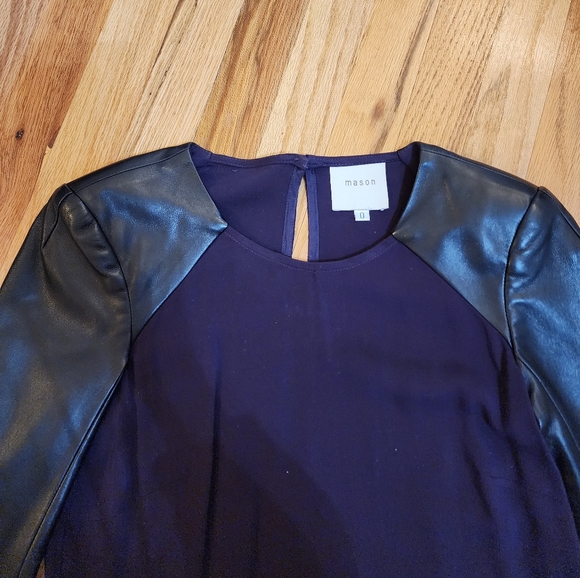 Mason By Michelle Mason Color block Purple Dress With Lambskin Leather Arms - Picture 9 of 11